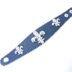 Fleur-de-lis Leather Bracelet with Rhinestones